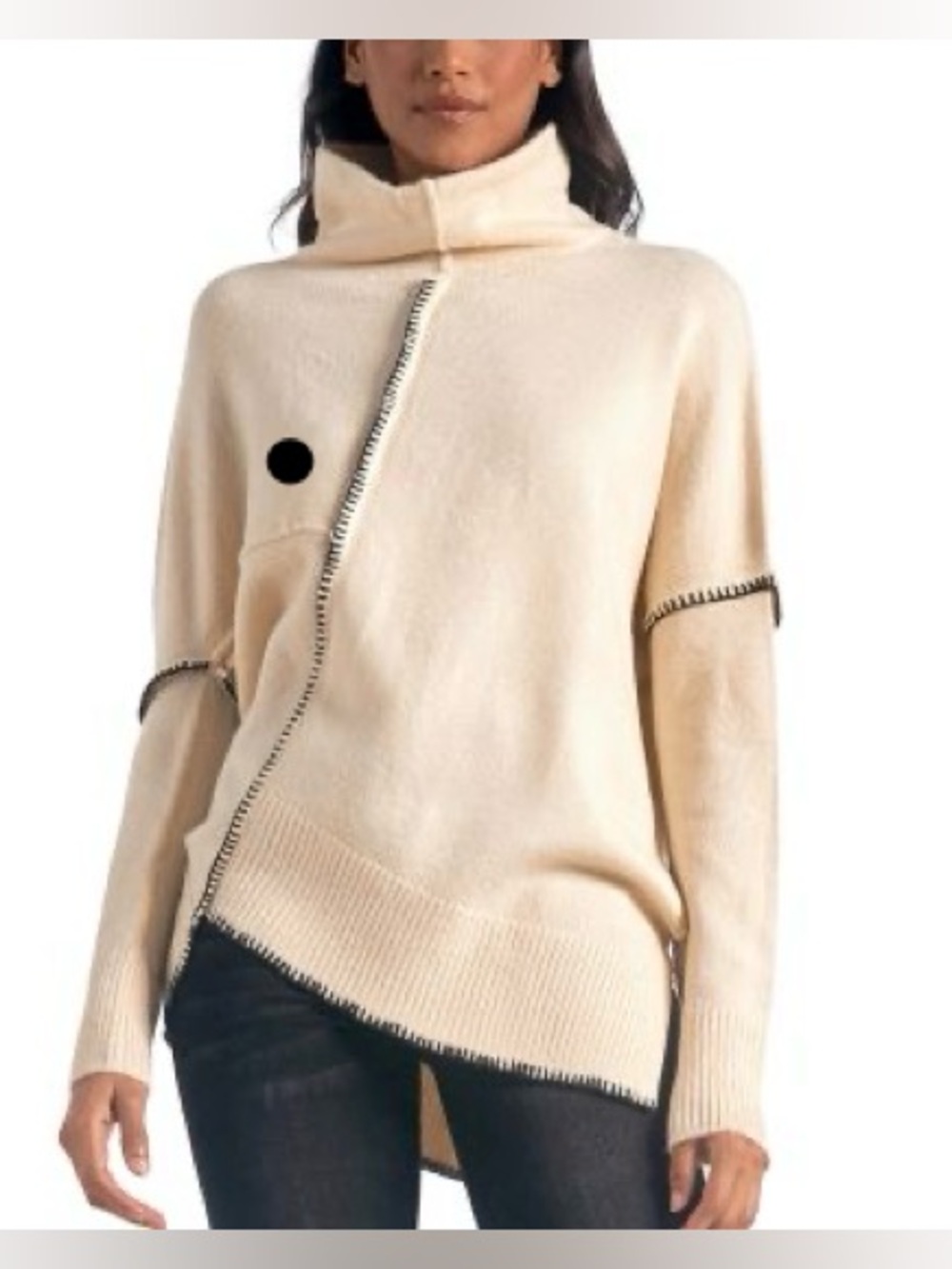 Elan Asymmetric Turtleneck Sweater in Beige size S